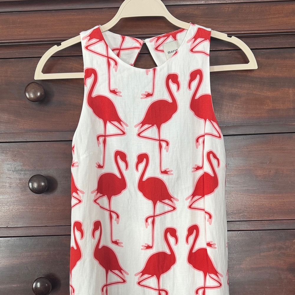 Maeve White Dress with Red Flamingo Print